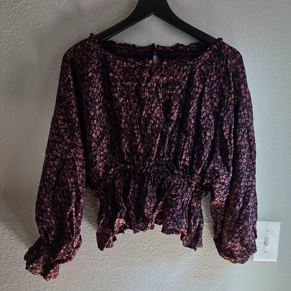 Rust and Black Ruched Blouse - XS